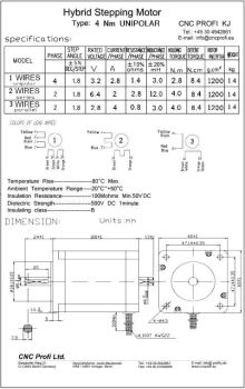 Schrittmotor - 4 Nm 8 Kabel-Unipolar- 2 Wellenenden Welle fi. 8 mm - Flansch 60 mm